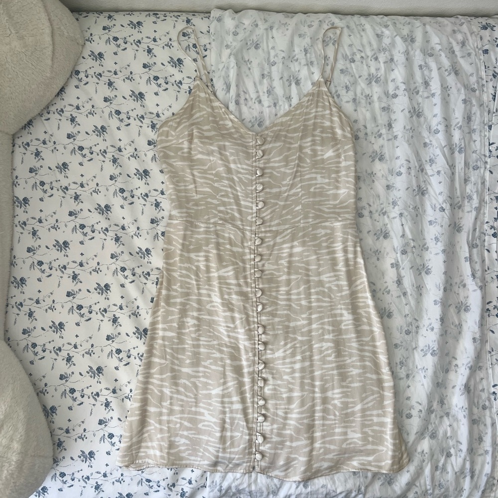 Pink and white striped tiger, patterned, mini dress with buttons